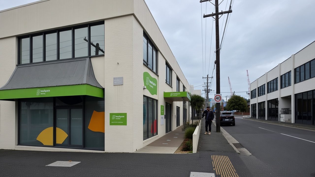 Freshly painted two-storey corner commercial building with new black aluminium windows
