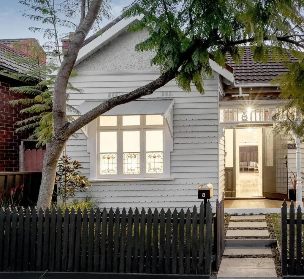 Restored weatherboard house facade